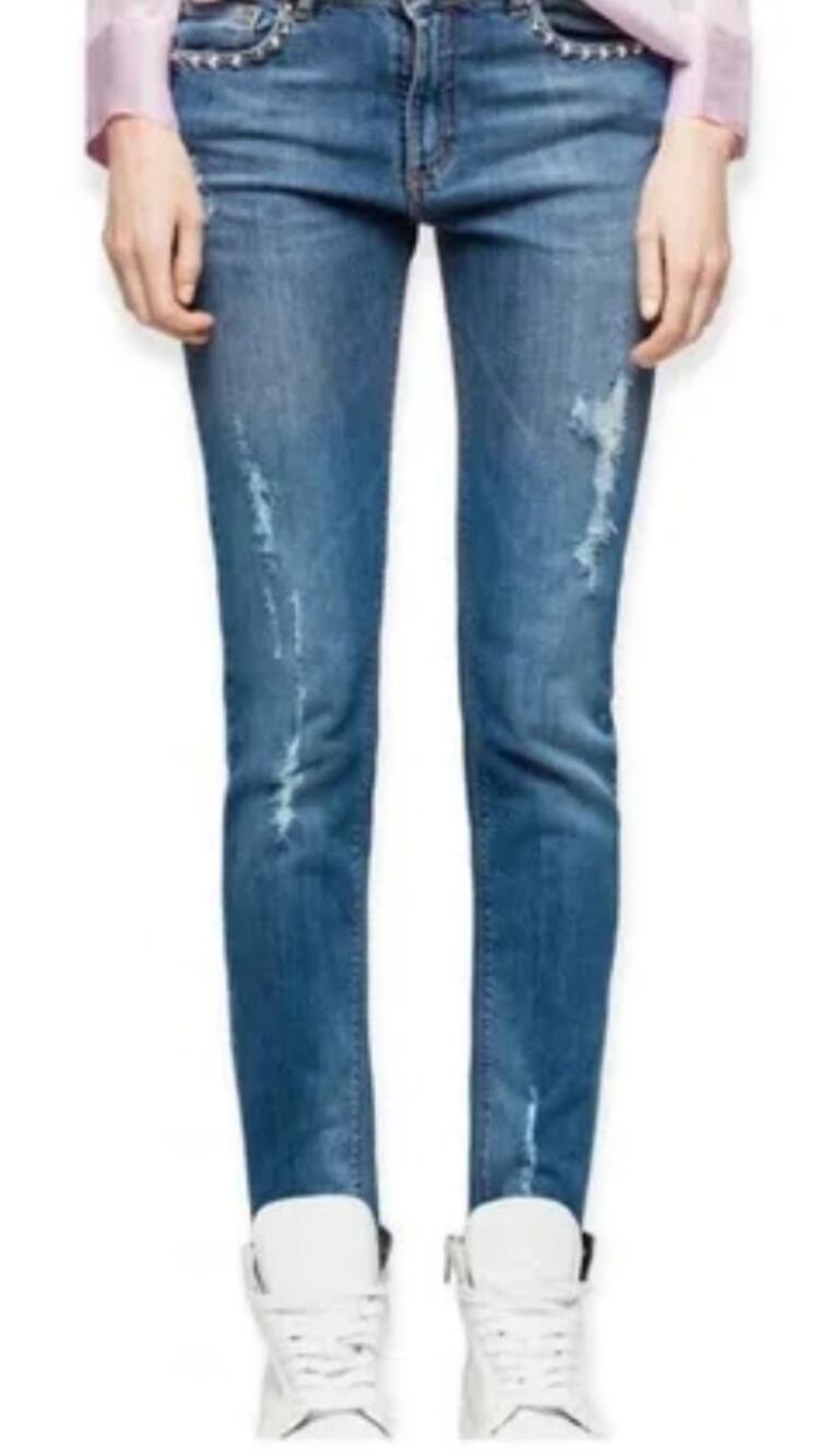 ZADIG & VOLTAIRE Eva Use Slim Denim Blue Jeans w/ Studs & Distressing Size 25